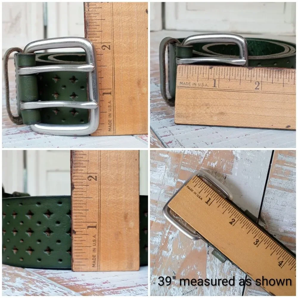 J. Jill Olive Green Leather Belt Small Star Cutout Boho Western Grunge Vintage